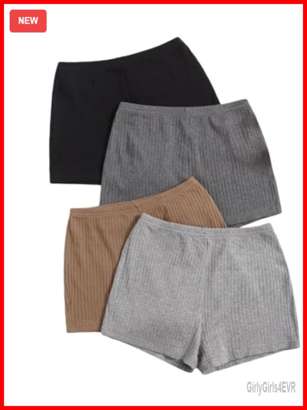 4Pc Rib Knit Elastic Waist Soft Yoga Shorts